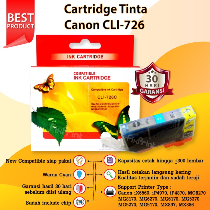 Cartridge Tinta Canon PGI 725 Black CLI 726 Color PGBK CLI-726 Printer iX6560 iP4870 MG5170 MX886