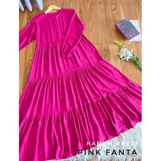 Hanum dress premium / dress polos / dress busui / gamis busui / dress rayon twill / dress hitam polos / BISACOD-PINK FANTA