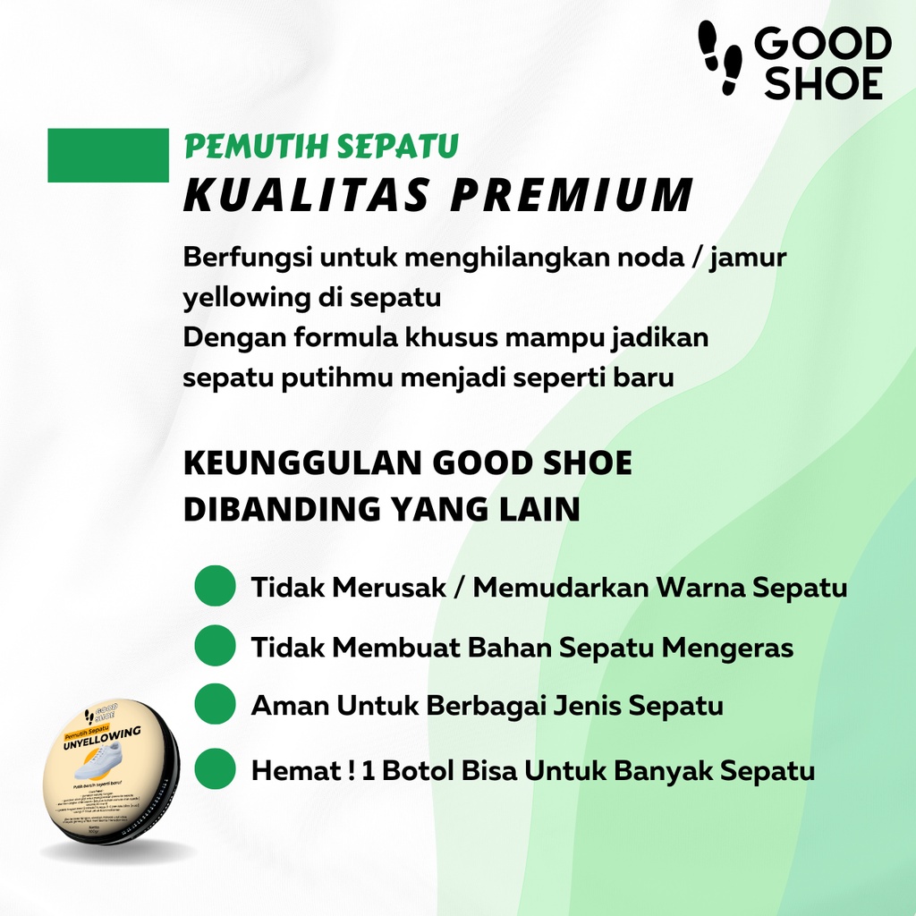 Good Shoe Unyellowing Cairan Perawatan Pembersih Pemutih Sepatu Whitening Powder Sabun Cuci Sepatu Penghilang Noda Kuning Sepatu Canvas Kanvas Suede Futsal Bola Sneakers Shoe Cleaner Putih Penghilang Noda Kotoran Sepatu Putih