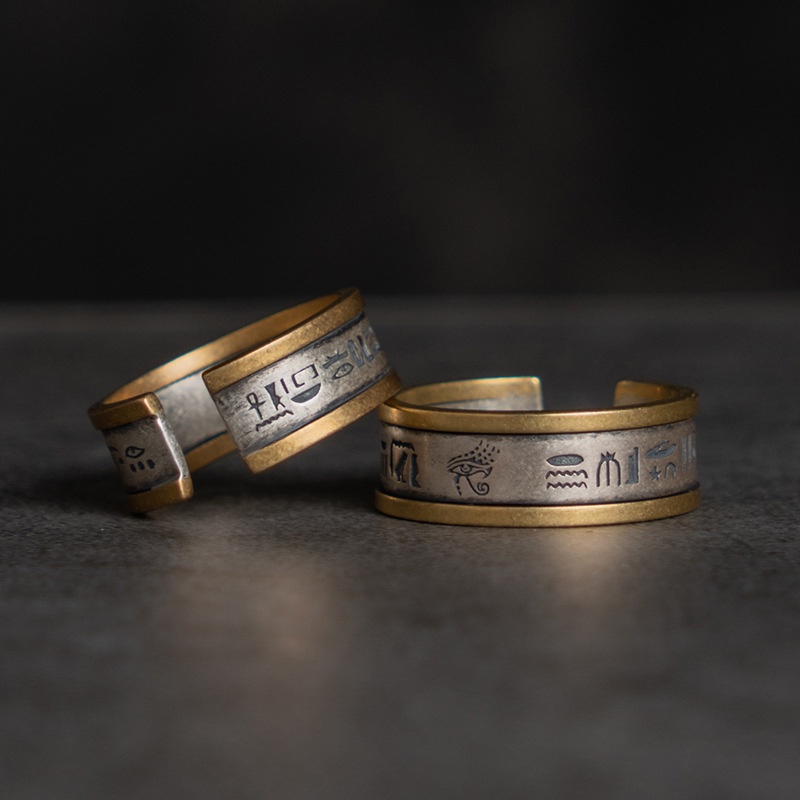 Cincin Model Terbuka Bahan Metal Desain Mata Horus Gaya Mesirvintage Adjustable Untuk Pria