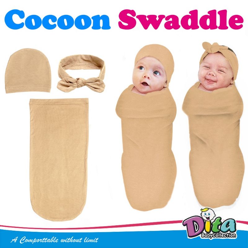 SNI [Perlengkapanbayimurah] Bedong INSTAN Dita Moons Care Cocoon Swaddle POLOS Rainbow/Bedong Bayi Instan TOPI BANDANA