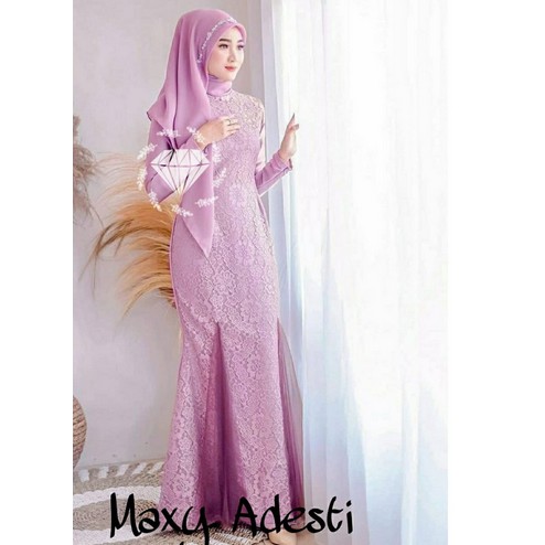 Dress gamis Lilac mewah | Gamis Kondangan Terlaris | Promo  Gaun Brukat mewah