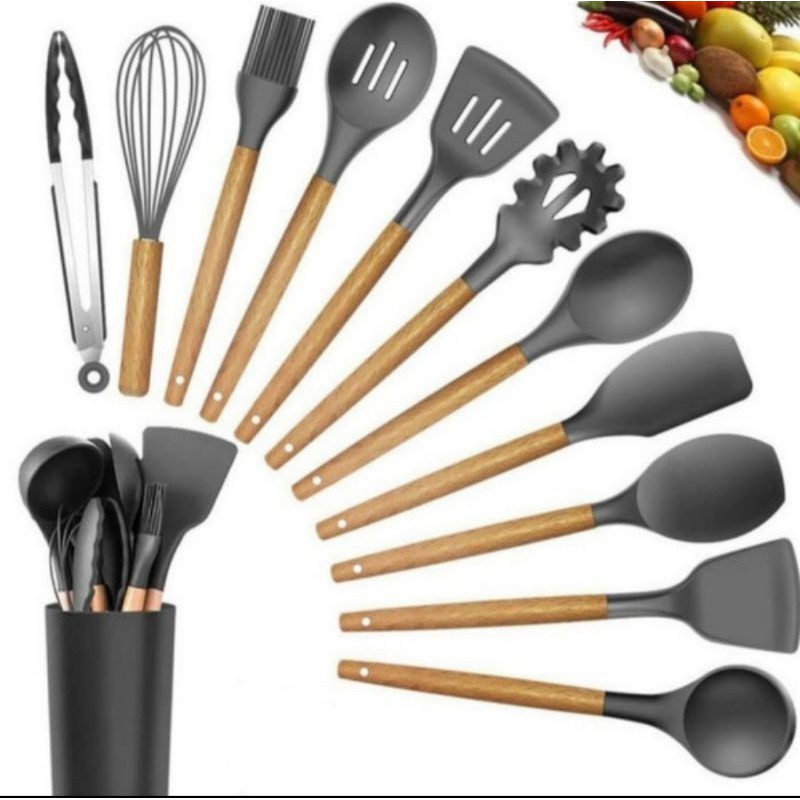Cypruz Spatula Silikon Set Gagang Kayu Aluminium 12pcs Cyprus