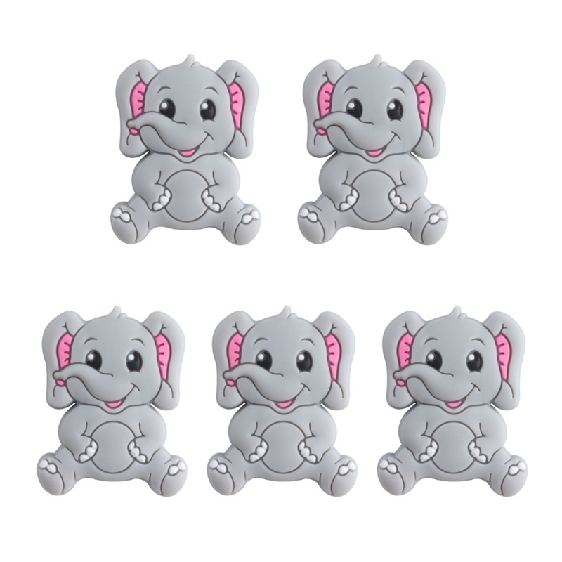 Mary 5pcs / Pak Mainan Teether Bentuk Gajah Kartun Bahan Silikon Untuk Bayi