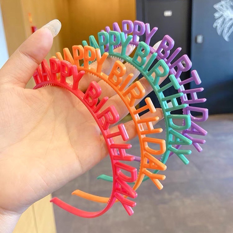 Fashion Candy Color Happy Birthday Headbands / Girls Anti-Slip Simple Style Elastic Hair Hoop / Kids Tiara Birthday Crown Party Decoration Supplies