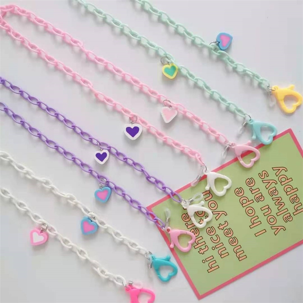 【COD Tangding】Tali Lanyard Kacamata Bentuk Hati Bahan Akrilik Anti Hilang Warna Pink Ungu Hijau Putih