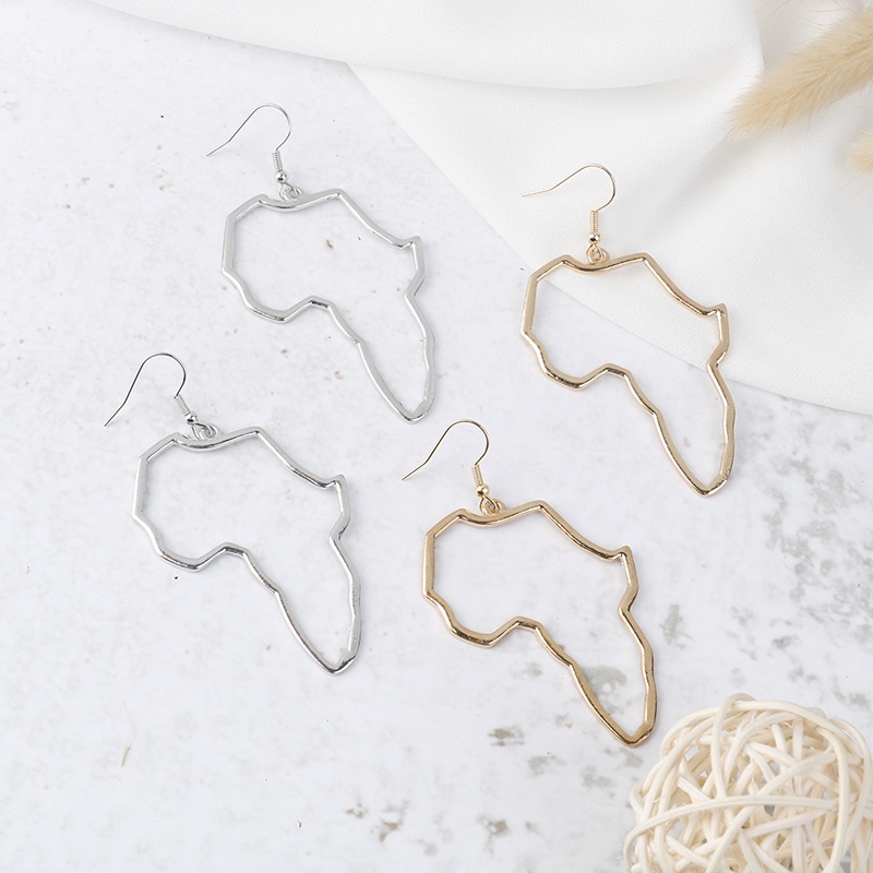 Anting Kait Gantung Bahan Alloy Desain Peta Afrika Gaya Etnik