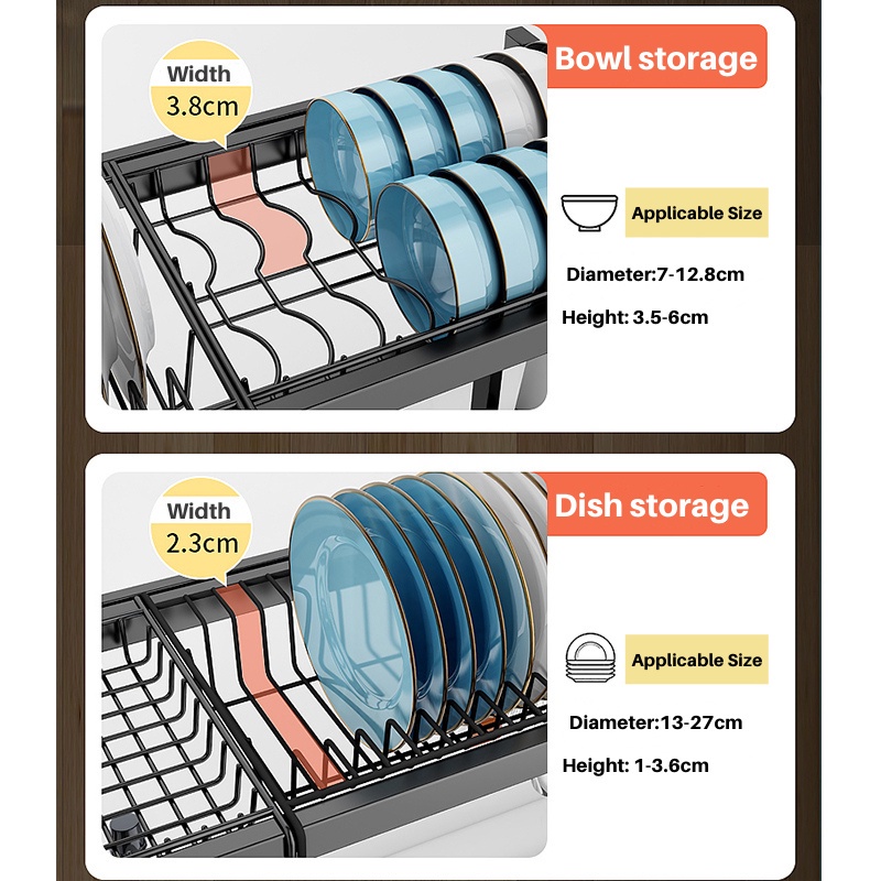 Rak Piring Wastafel Stainless Steel Hitam Peralatan Dapur Kokoh Kuat