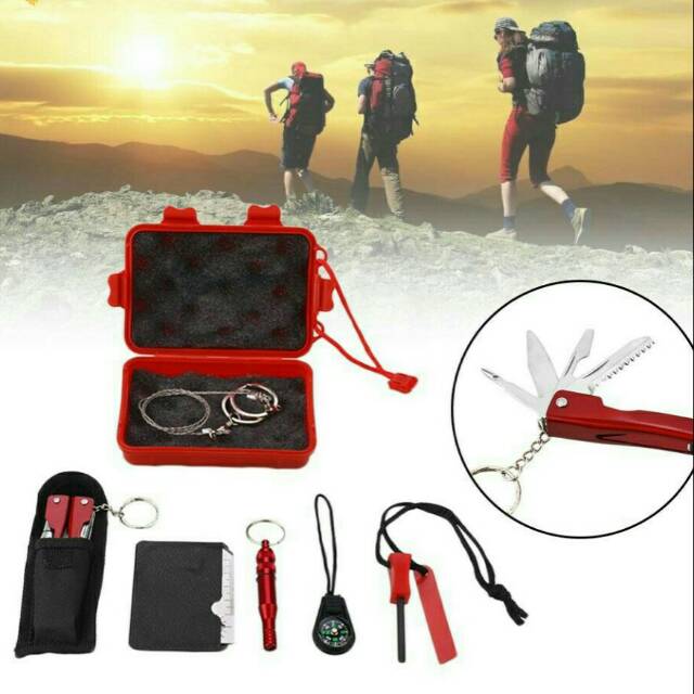 SOS ekslusif portable peralatan emergency survival tool kit camping outdoor