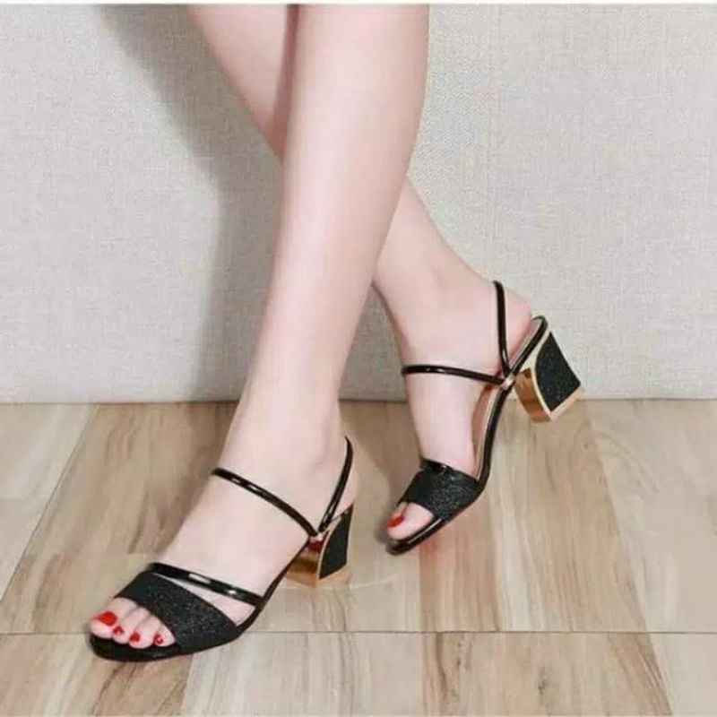 Sandal Wanita Pesta Gold Silver Hitam Pd377 Sandal Tali Depan Belakang