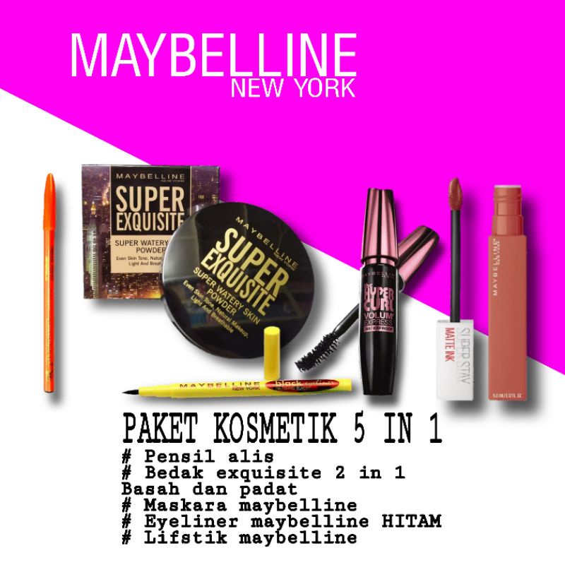 Paket make up Maybelline Lengkap 5 In 1 / Paket kosmetik Maybelline 5 in 1