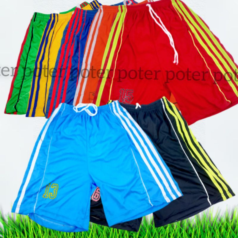 1pc Celana kolor pendek sport pria cowok dewasa futsal bola furing 2layer gym basket katun jumbo XXL