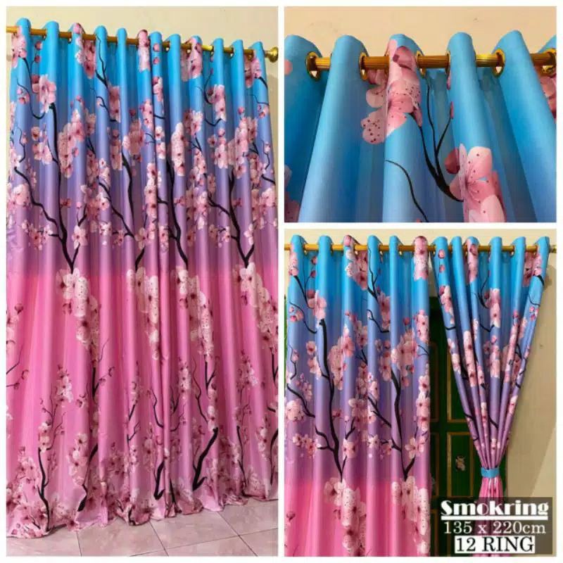 MURAH GORDEN PINTU JENDELA SMOKERING 12 BUNGA SAKURA  BLUE PINK