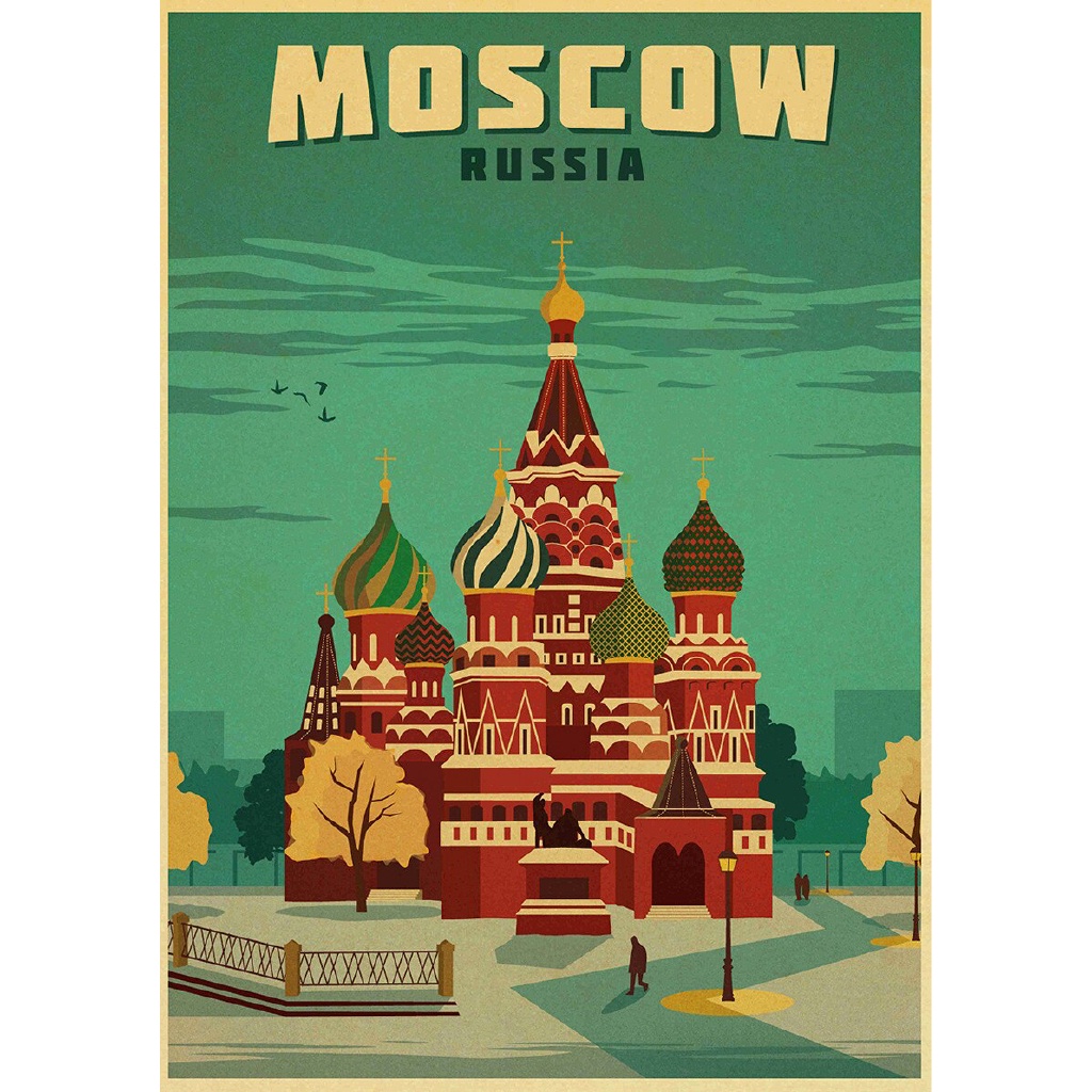 Poster Stiker Dinding Bahan Kertas Kraft Motif Print Travel Soviet Gaya Retro Vintage Untuk Rumah