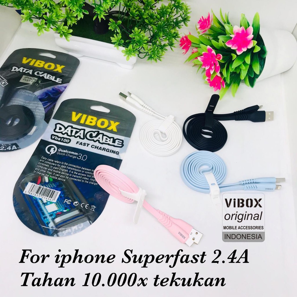 new~KABEL DATA MICRO IPHONE &amp; TYPE C VIBOX vb100 fast charging 2,4A 1m candy pack kabel data iphone