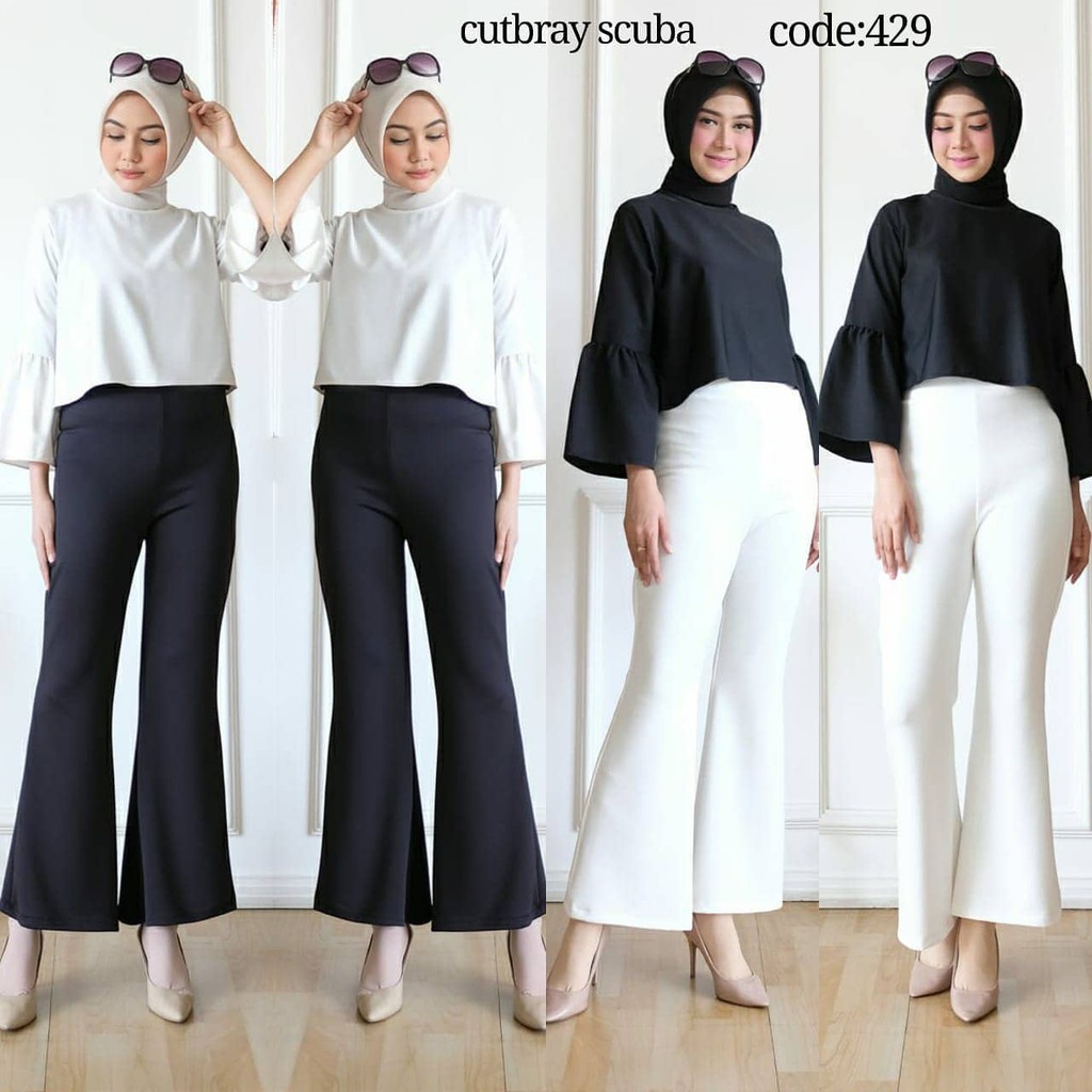 Celana Scuba Cutbray Premium / Scuba Cutbray HItam Putih