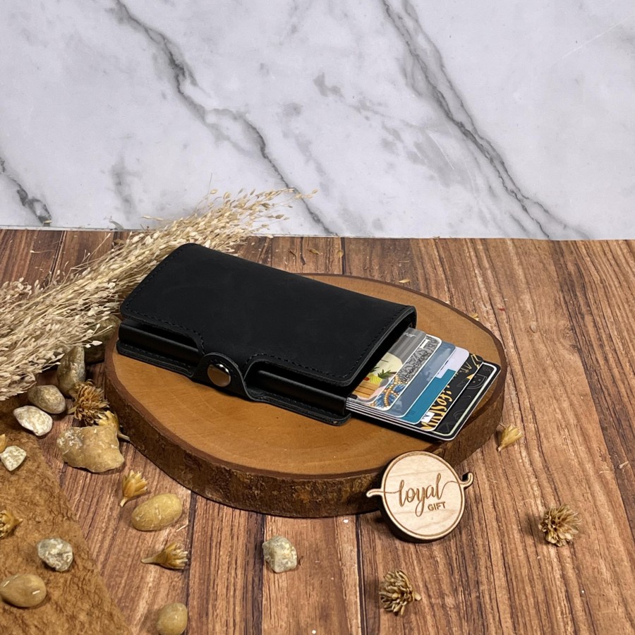 Dompet Kartu RFID Kulit Asli Black (Under) - GARANSI GANTI BARU