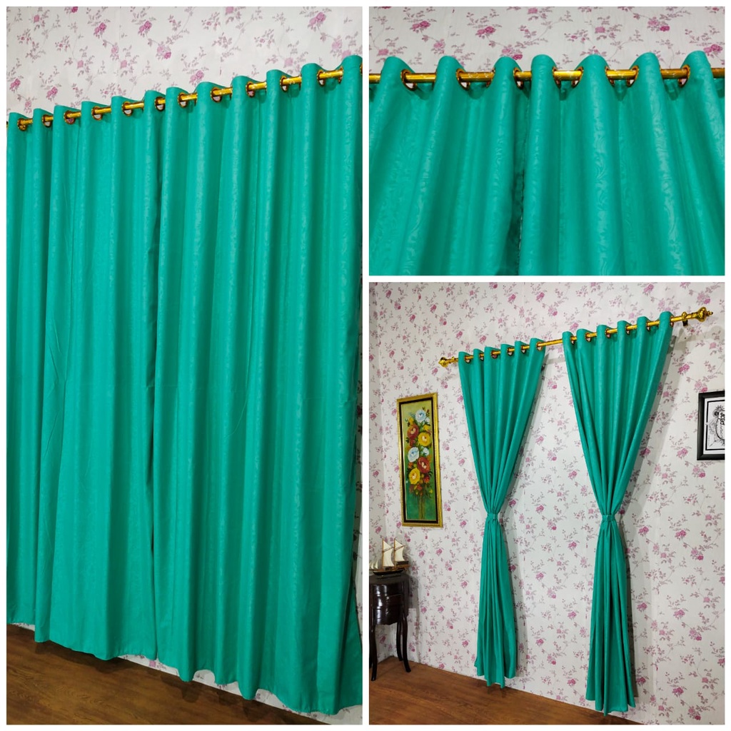 Gorden Polos Embos murah smokring 12 lubang Pintu Jendela Gorden Coklat polos Gordyn Hordeng Tirai-HIJAU OPAL T220X135