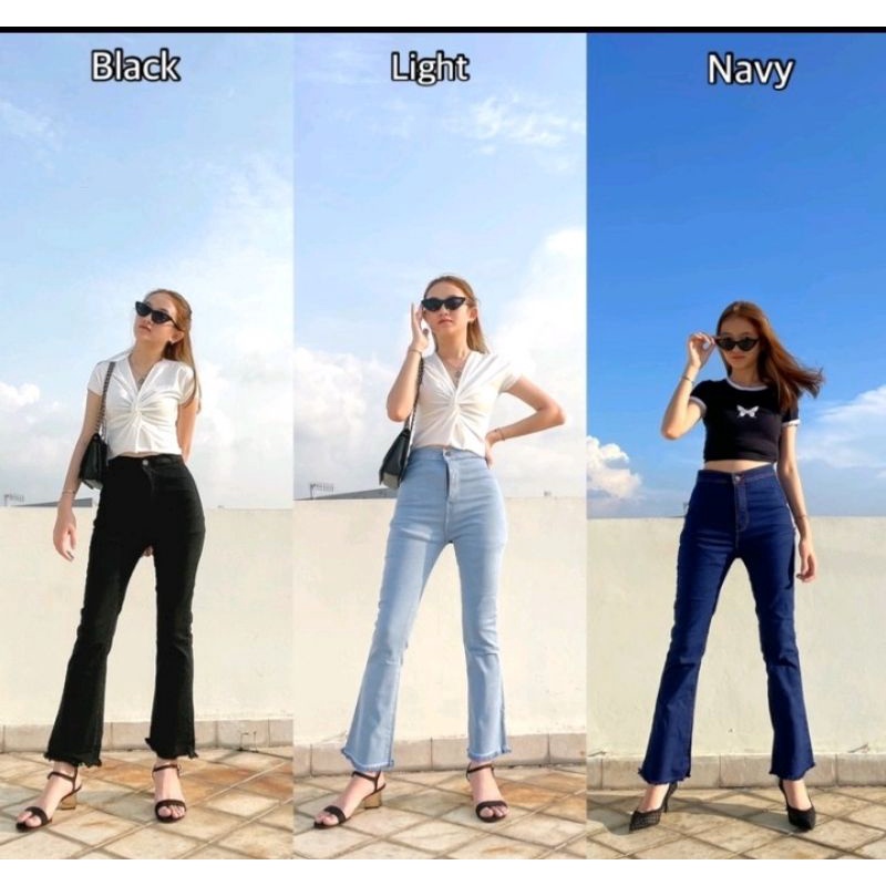 Highwaist Cutbray 27-42 Celana Jeans Cutbray wanita