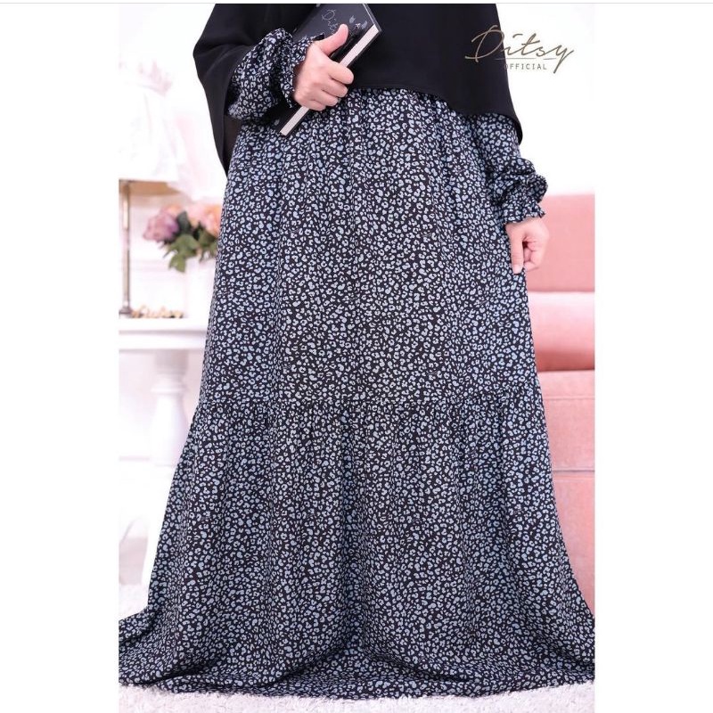 Gamis Cantik Ditsy Februari 2022 S3 LEO BLACK N size XL/ Viscose Premium
