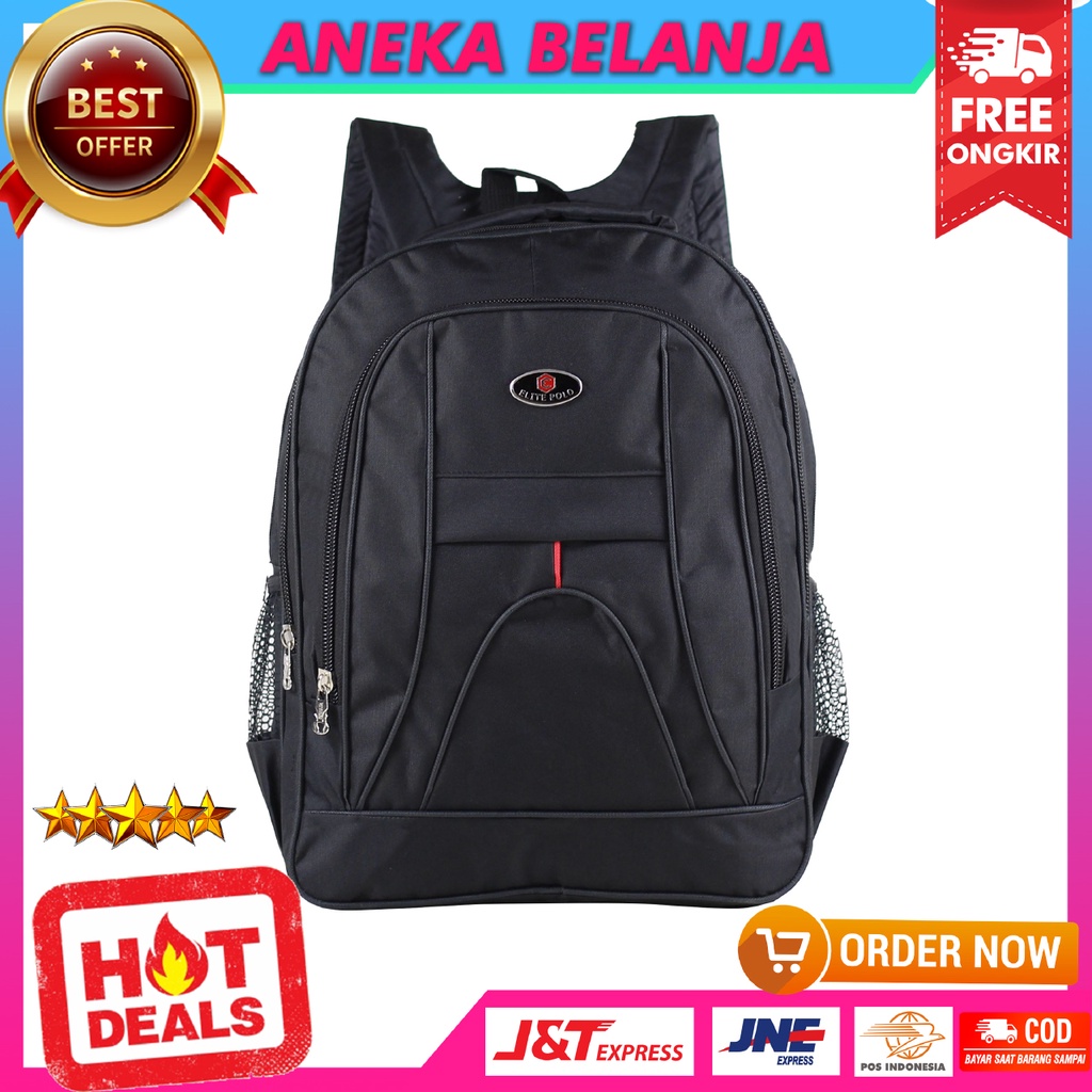 Ready Stock Tas Ransel Pria Casual  Elite Polo D300 Lengkung SMP SMA Backpack Cowok Sekolah Kuliah Kerja Fashionable Keren Bahan Tebal Awet Harga Termurah Terlaris Terjankau Berkualitas