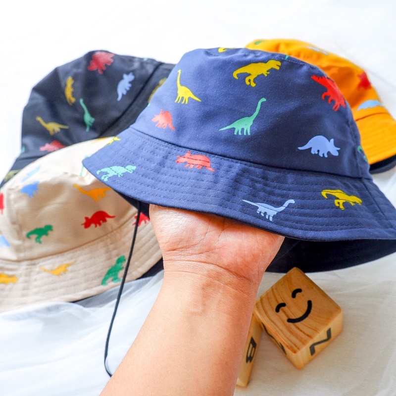 Bucket Hat Anak Polos Topi Anak Dino Topi Rimba Topi Piknik Anak Laki Laki Cowok Motif Full Dino