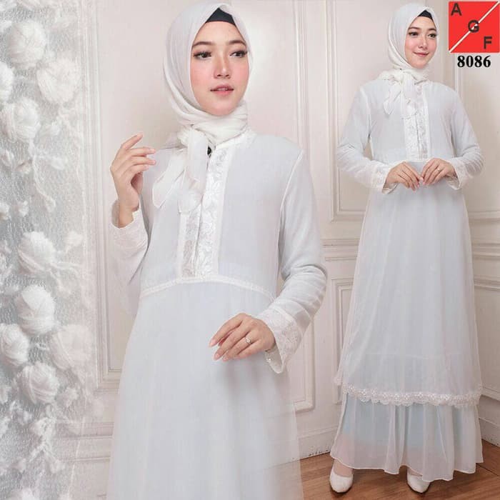 Baju Gamis Wanita / Gamis Jumbo / Muslim Putih #8086 JMB - Putih, 5L