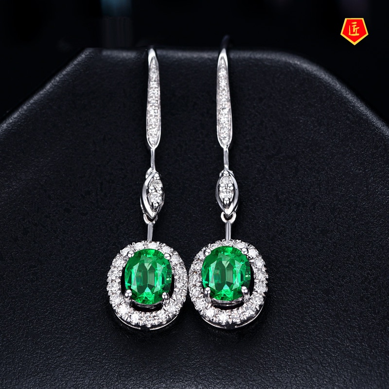 [Ready Stock]Luxury Temperament New Inlaid Ruby Emerald Earrings