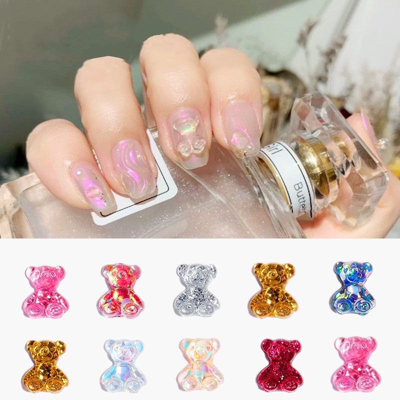 10Pcs Aurora Bear Nails Art / 3D Aurora Rhineston Sequins Glitters  Crafts/3D Nail Art Sticker For Tips / Manicure UV Gel Polish Decor DIY Accessories / Nail Decoration Decals / Manicure Glitter Stone / Nail Makeup Tools