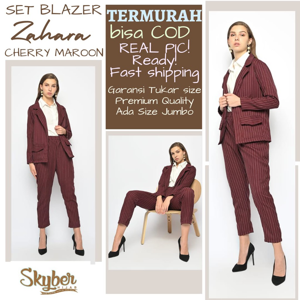 Zahara Set setelan blazer cherry maroon by skyber_hijab salur premium