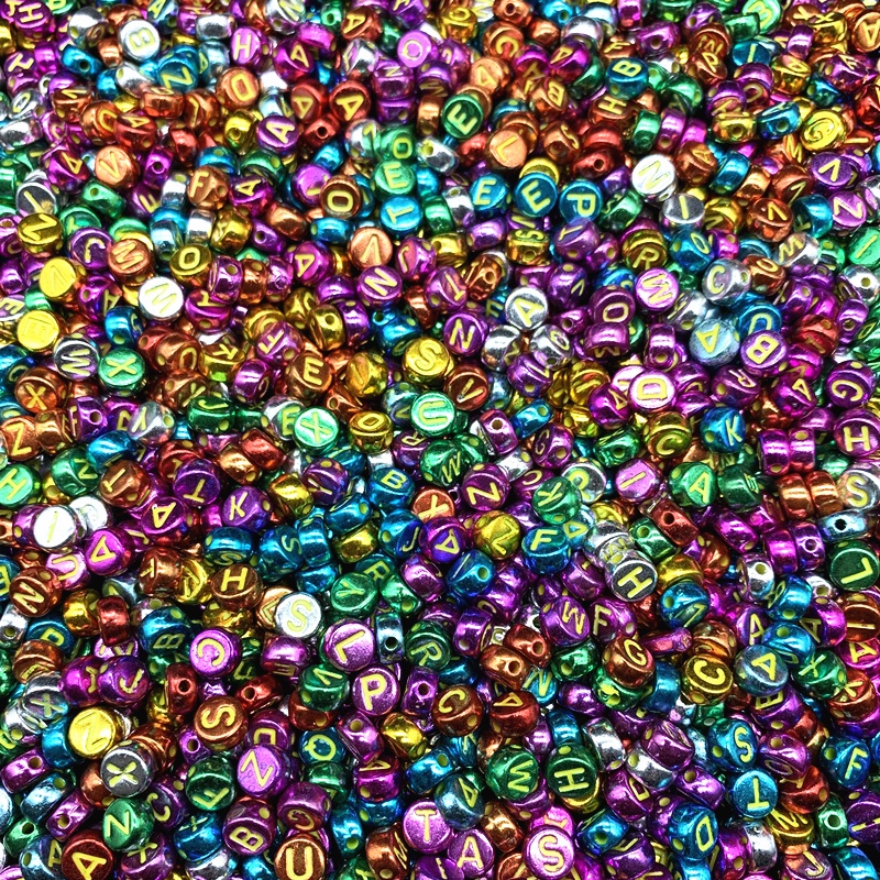 100pcs / lot Manik-Manik Akrilik Oblate A-Z Warna Warni Ukuran 4x7mm Untuk Aksesoris Perhiasan DIY