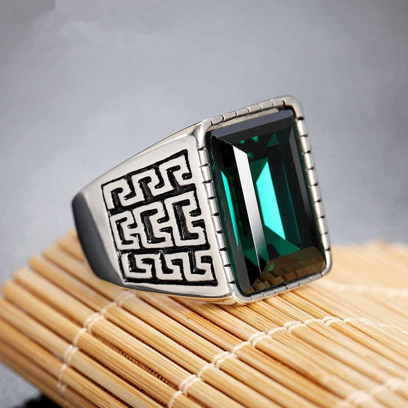 Classic Luxury Men's Great Wall Pattern Casual Gemstone Ring Jewelry