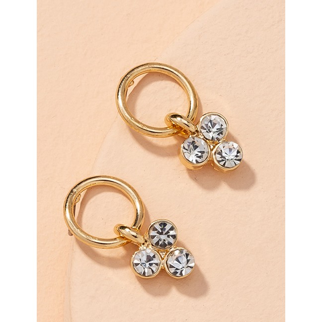 LRC Anting Tusuk Fashion Golden Diamond Geometric Round Alloy P60497