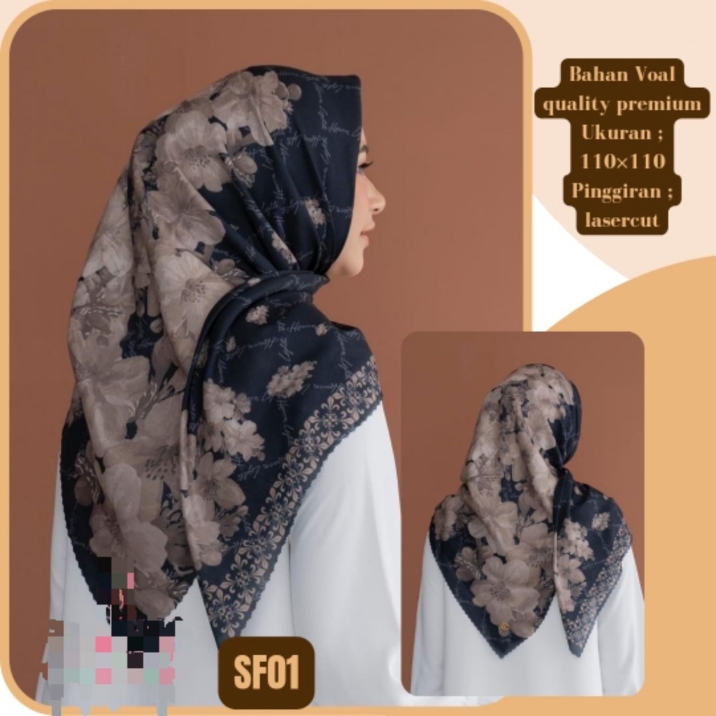HIJAB Voal Premium Motif Segi empat , Hijab Square Printing Laser Cut