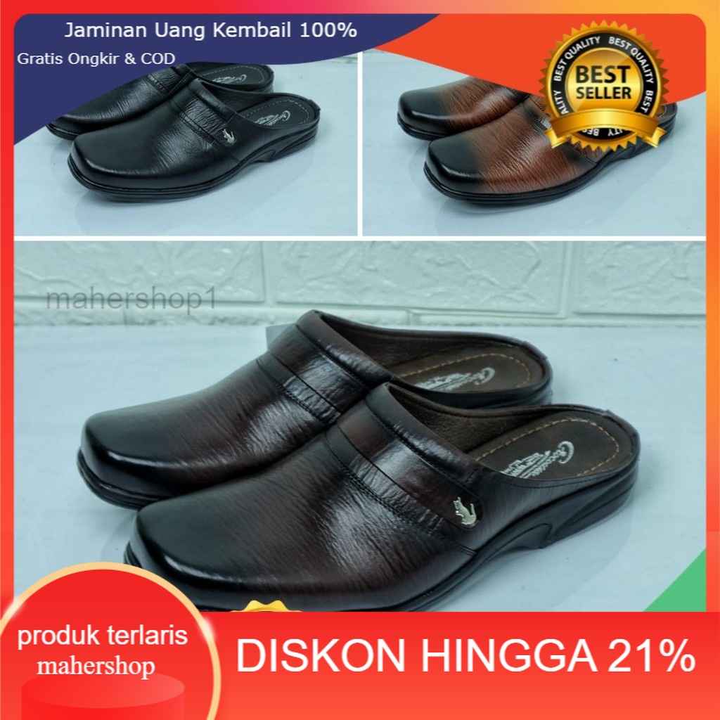 Sepatu Sandal Pria Kulit Sapi asli 100% Sandal Slop Bustong Corak Khas Kulit Sendal Motif kulit send