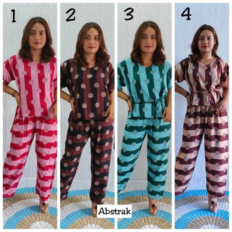 Setelan Baju Tidur Celana Panjang Motif Bali