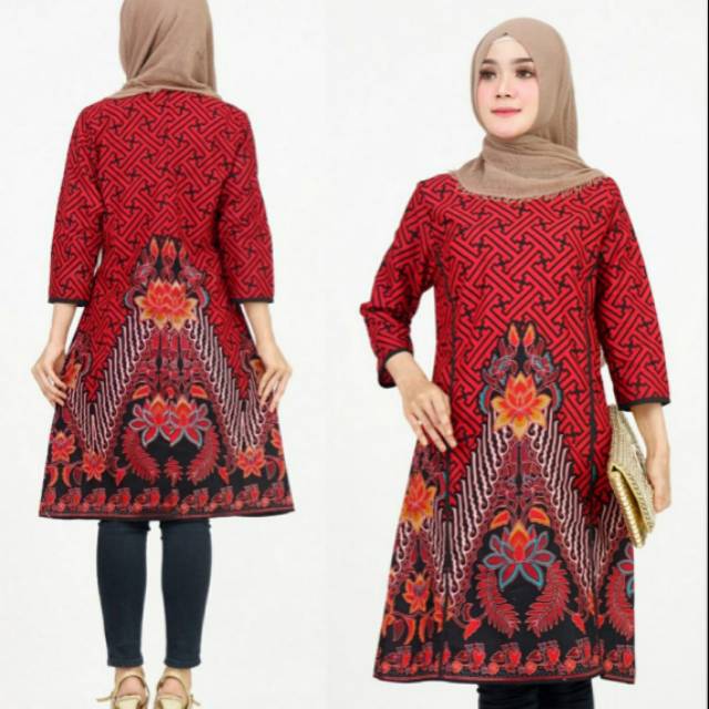 Baju batik tunik wanita modern - Orchid Merah