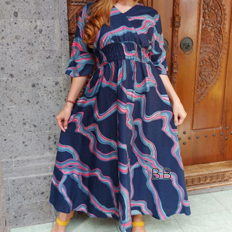 GAMIS BALI / DRES MOZA ( lengan lonceng)-Vanesa navy