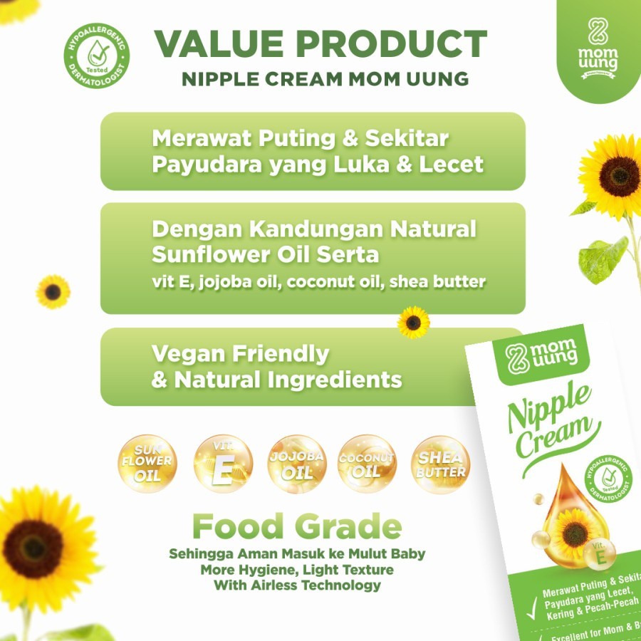 Mom Uung Nipple Cream Natural Ingredients / Krim Puting Lecet / Food Grade - Aman Untuk Bayi