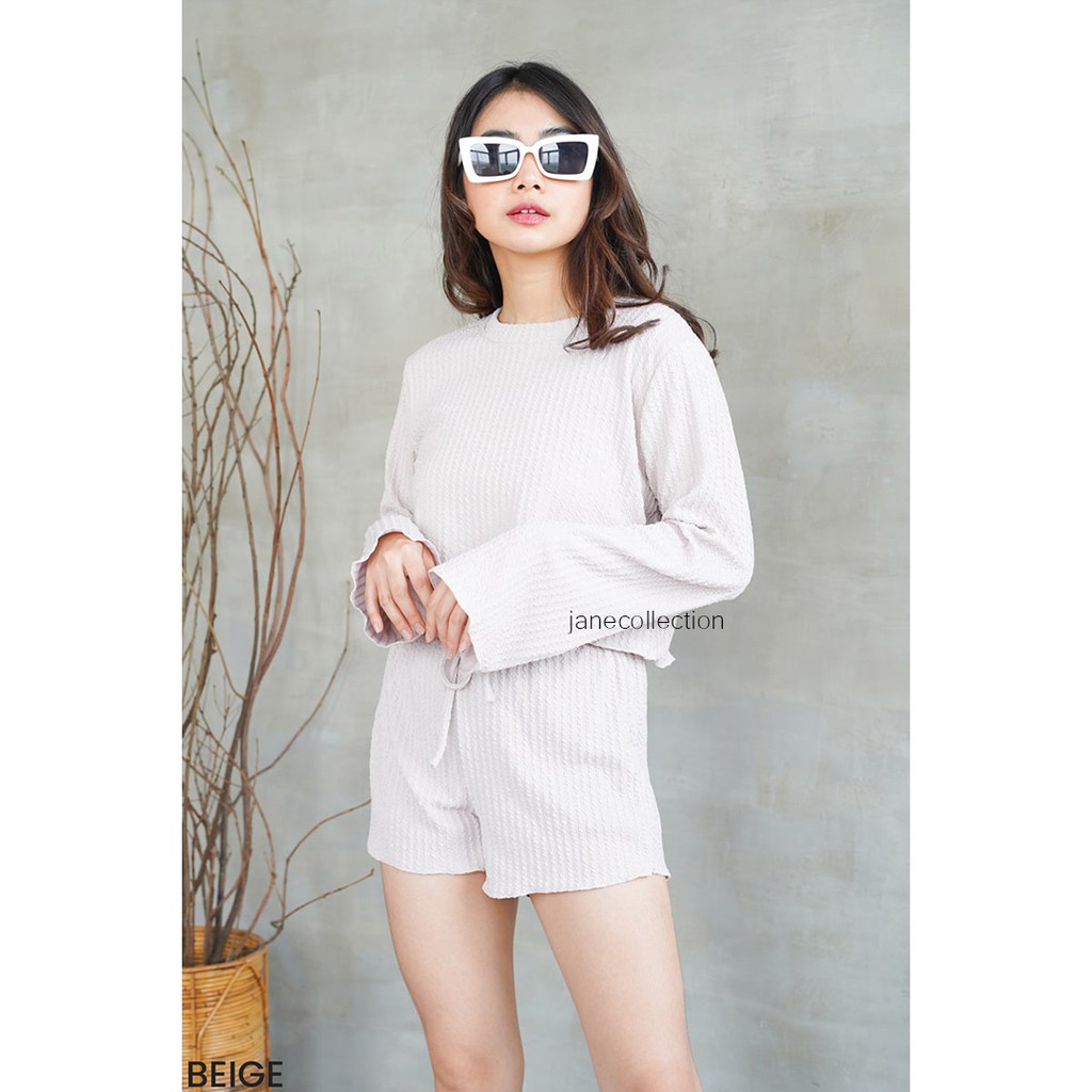 JANE COLLECTION || Setelan Atasan Lengan Panjang One Set Knit Daeyun Set Rajut Piyama