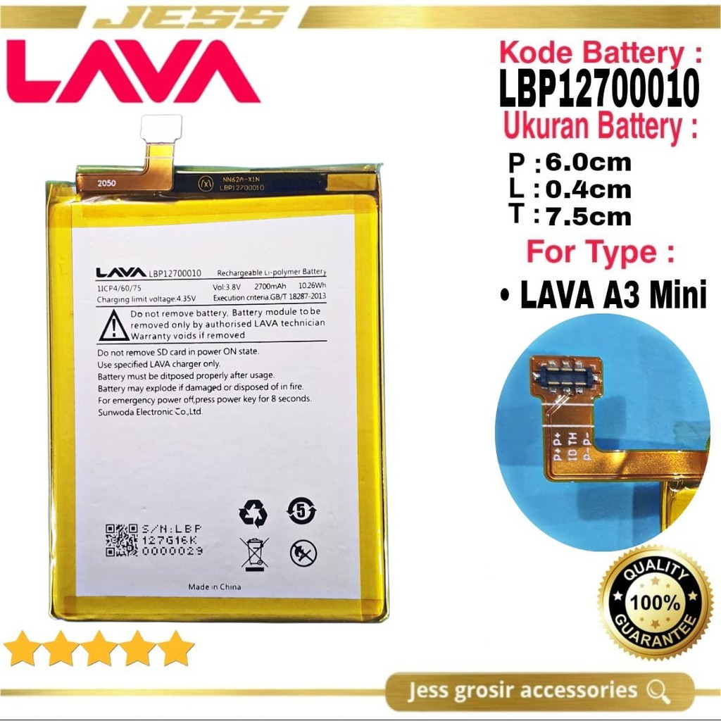 Baterai Original LAVA A3 Mini Batre Original Kode Battery LBP12700010 ( 1/CP4/60/75 )