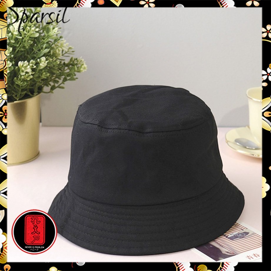 Sparsil Topi Bucket Hat Pria Wanita Dua Sisi - Black