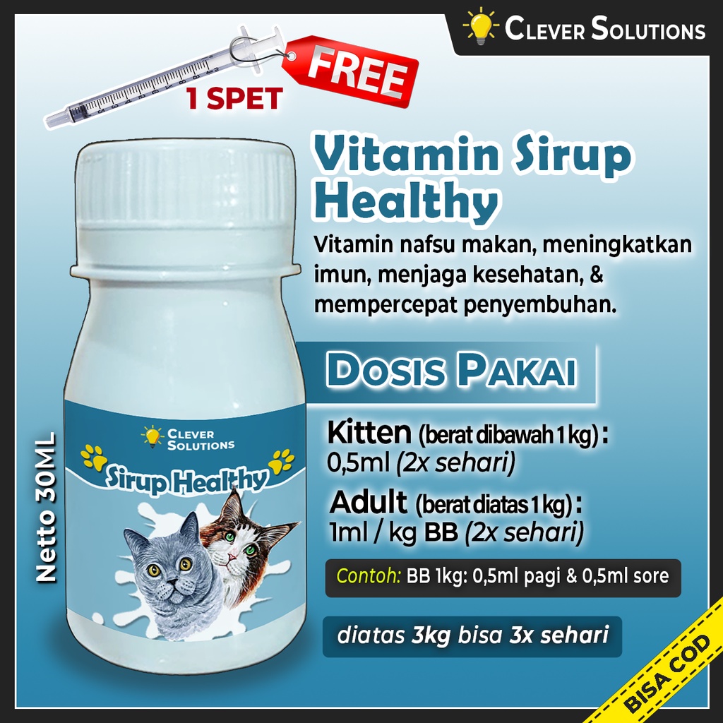 Sirup Healthy Penambah Imun Kucing Mempercepat Proses Penyembuhan Vitamin Kucing by Clever Solutions