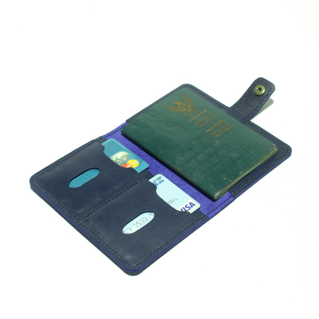 Dompet Passport simpel kulit sapi asli warna biru - paspor - PHWL817