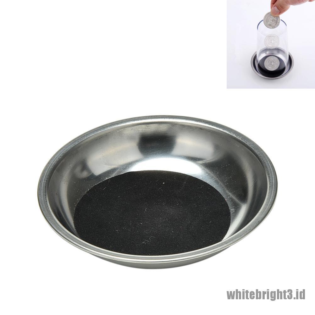 {white3} 1 Pcs Coin Through Glass Steel Cup Mat Magic Props Party Close-up Magic Trick