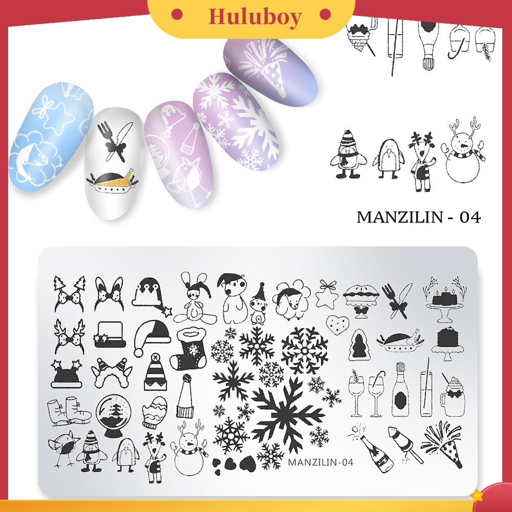 Huluboy Huluboy♡ Plat Stempel Print Snowflake / Santa / Snowman Untuk Dekorasi Nail Art