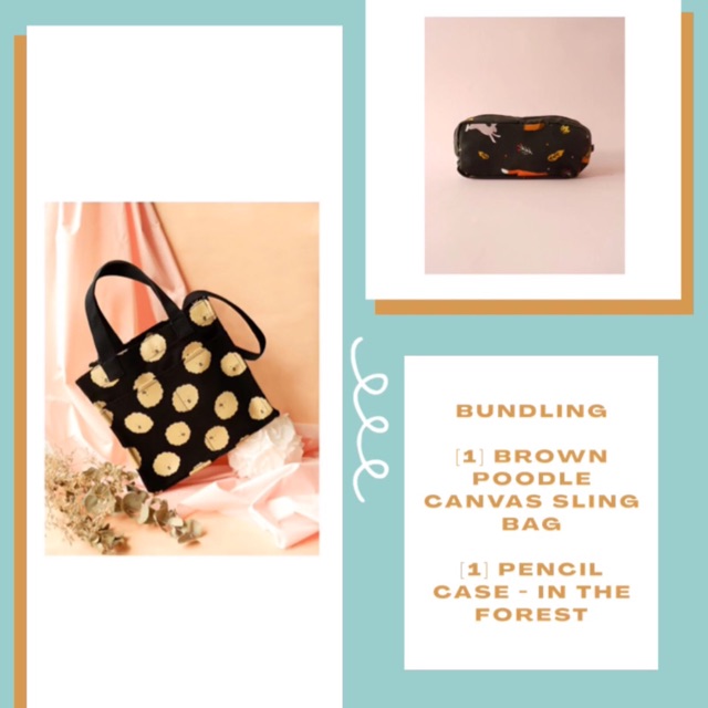 

[Bundling] Brown Poodle Canvas Sling Bag + Pencil Case by KellysandCo / IDEKU HANDMADE