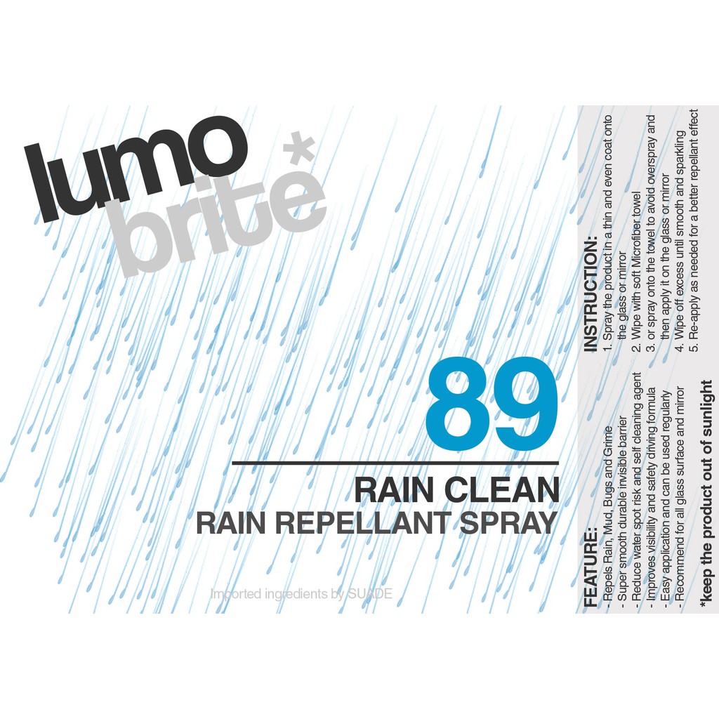 LUMOBRITE 89 Rain Clean Spray Glass Coating Efek Daun Talas Kaca Spion Mobil MURAH