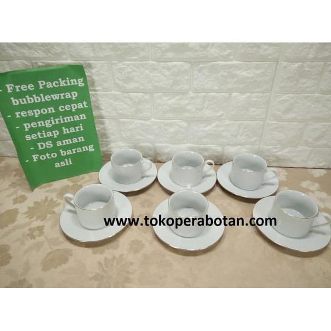 Cangkir Set Sango (Lis Emas) - Putih