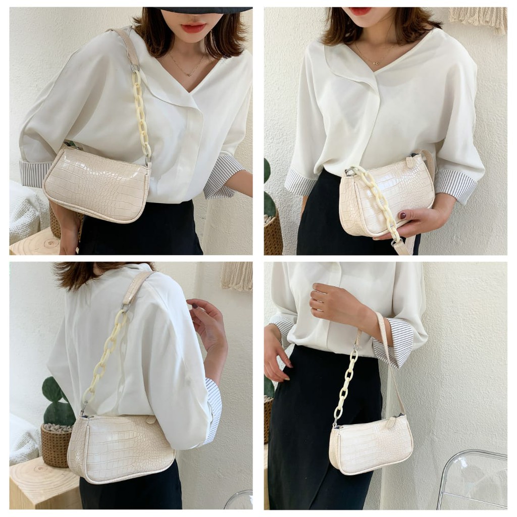 TAS WANITA MURAH IMPORT KECIL MINI FASHION ABG KOREA KULIT CROCO CANGKLONG BAG VIRAL LINZI BATAM BAG